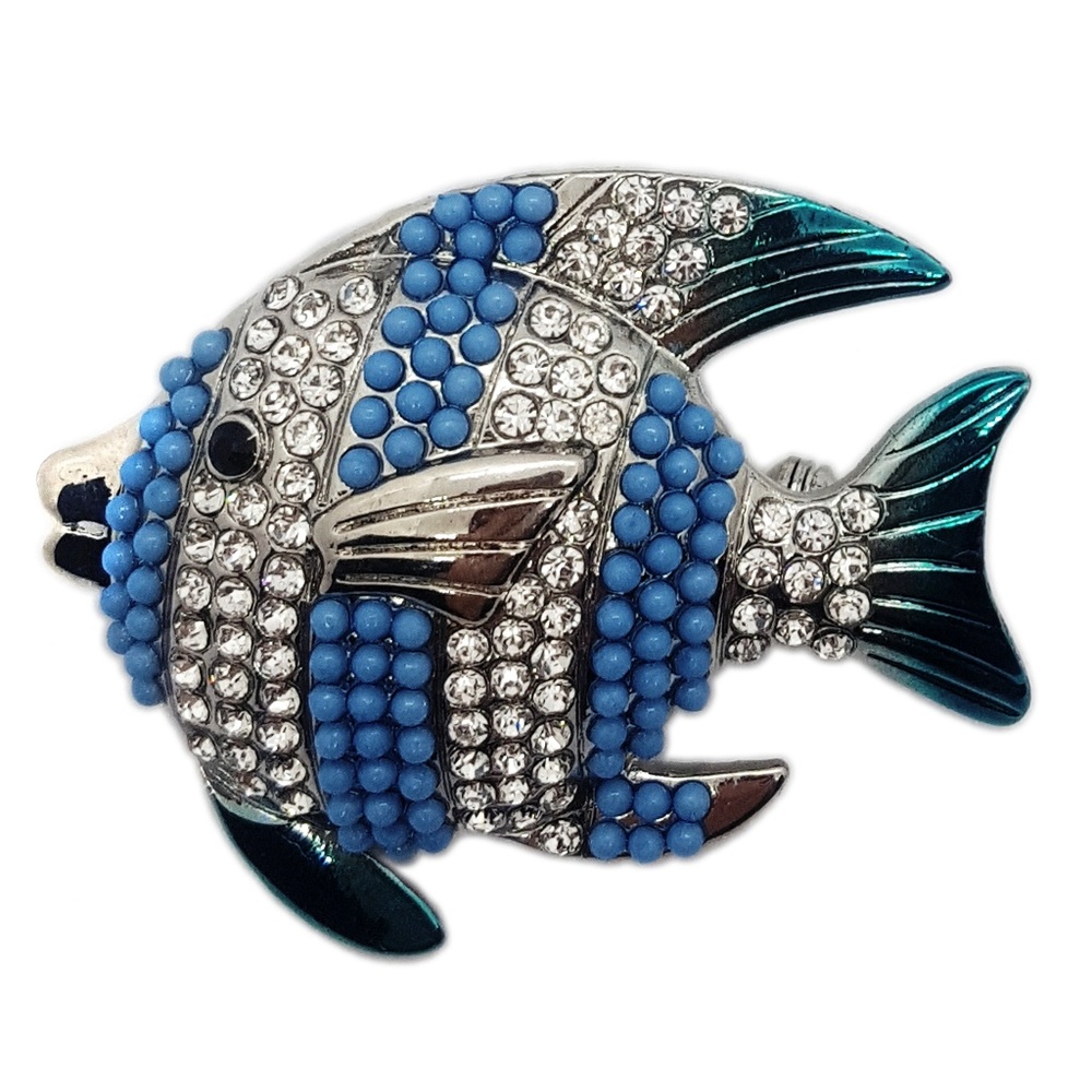 Blue stripe tropical fish brooch